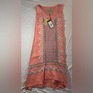 James Bryan Women’s Boho Aztec Western Linen Dress Coral Size Large NWT